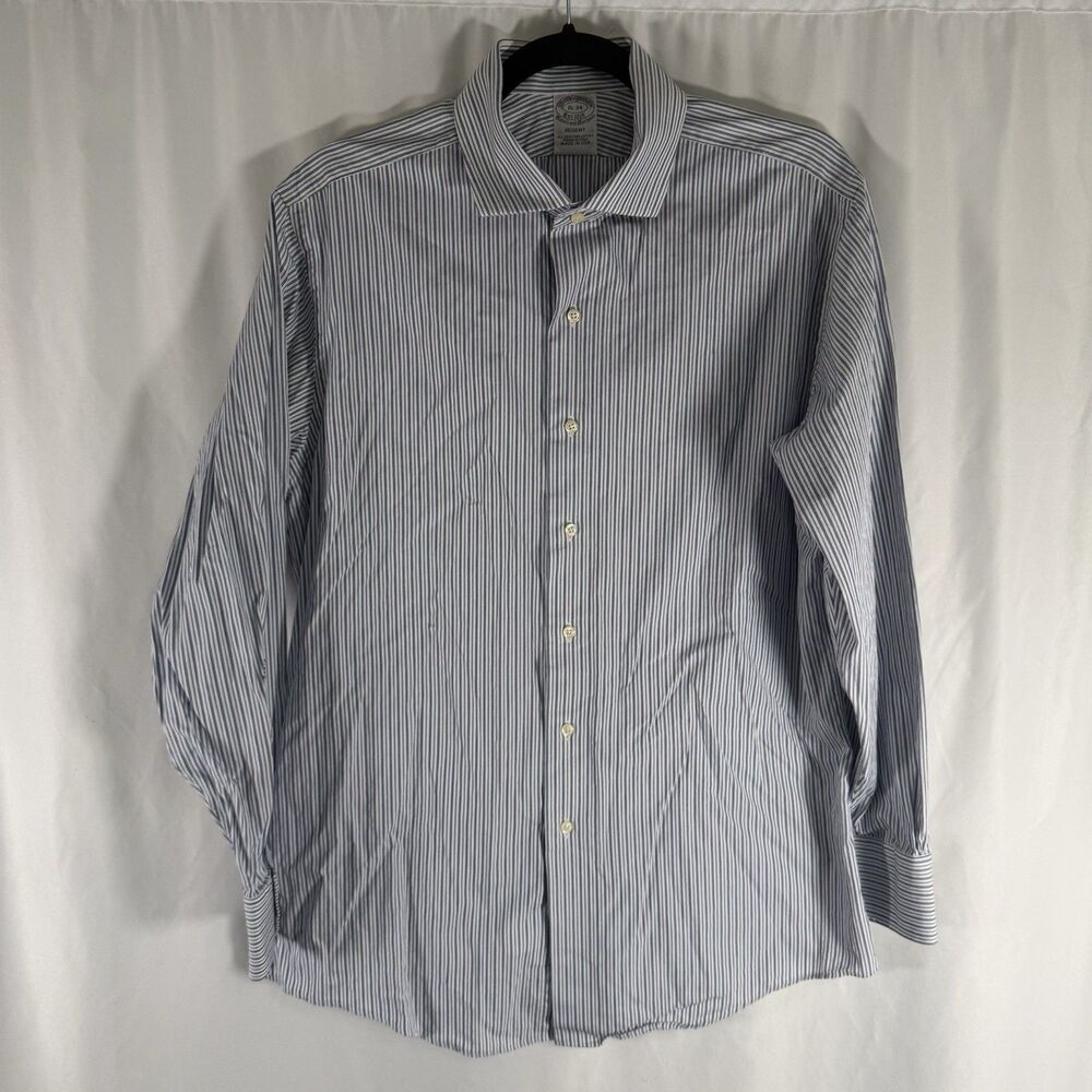 Brooks Brothers Regent Dress Shirt Men's 16 34 Blue White Striped Long Sleeve